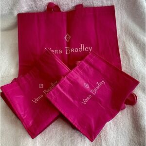 Lot VERA BRADLEY Three Shopping Totes or Gift Bag Hot Pink Large & Small Recycle